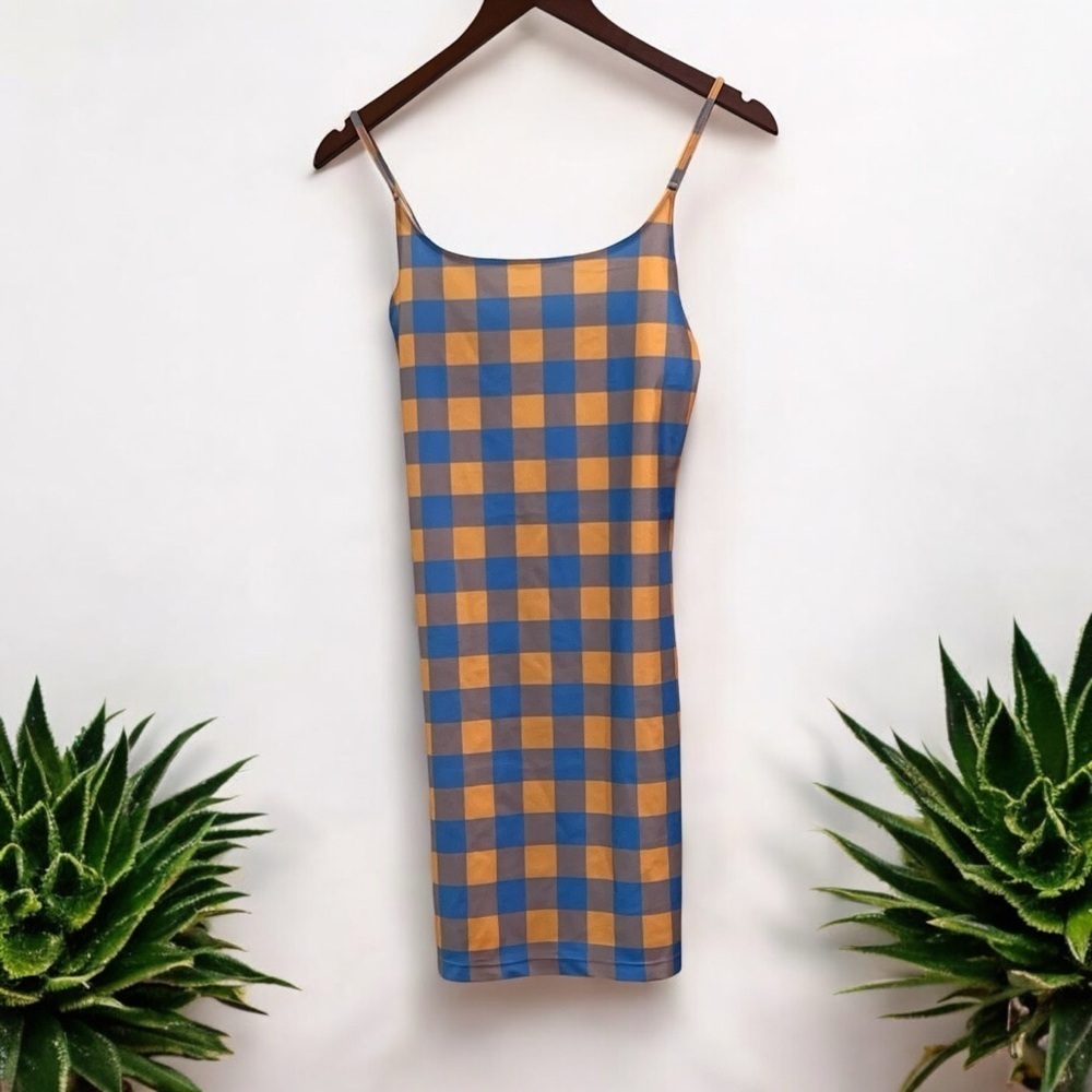 Body Glove Moonlit Mini Dress Blue and Orange Checkered Small NWT